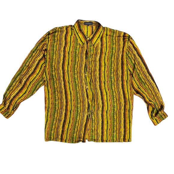 VINTAGE MEN'S CETA ITALIANA SILK SHIRT MULTI-COLOR GEOMETRIC  BEAUTIFUL XLARGE - Picture 2 of 9